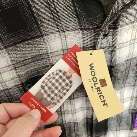 Woolrich top NWT men's XXL ultimate flannel button down black white - Picture 3 of 6